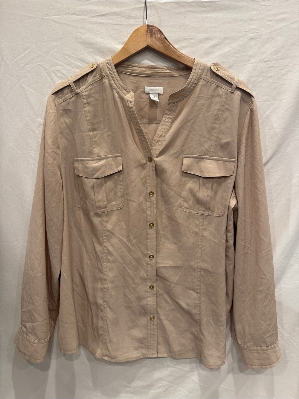 Chico's Light Beige Button Down Top, Size 3 XL